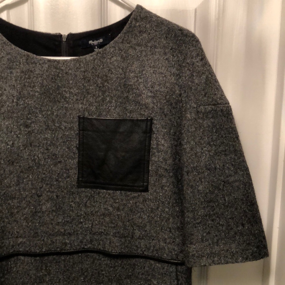 Madewell gray shift dress with "leather" accent
